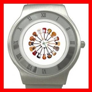 Guitars Circle Music Hobby Stainless Steel Wrist Watch Unisex 168