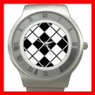 ARGYLE SQUARE Black White  Color Stainless Steel Wrist Watch Unisex 172