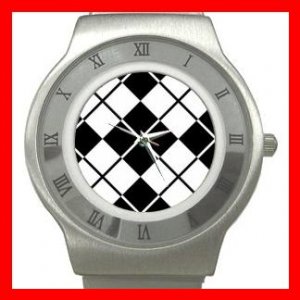 ARGYLE SQUARE Black White  Color Stainless Steel Wrist Watch Unisex 172