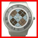 ARGYLE SQUARE BROWN Color Stainless Steel Wrist Watch Unisex 173