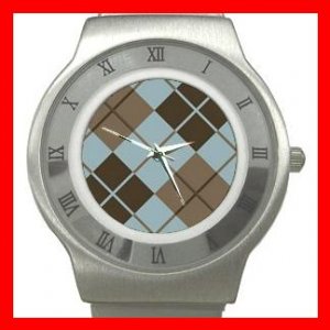ARGYLE SQUARE BROWN Color Stainless Steel Wrist Watch Unisex 173