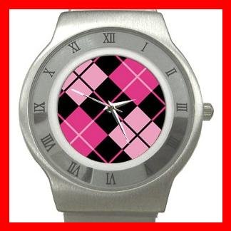 ARGYLE SQUARE Pink Color Stainless Steel Wrist Watch Unisex 176