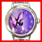 Purple Butterfly Light Fly Round Italian Charm Wrist Watch 568