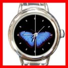 Classic Blue Butterfly Fly Round Italian Charm Wrist Watch 571