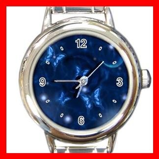 Blue Butterfly Fly Moon Round Italian Charm Wrist Watch 574