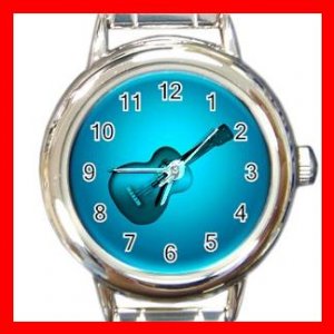 Blue Neon Guitar Music Italian Charm Wrist Watch 623