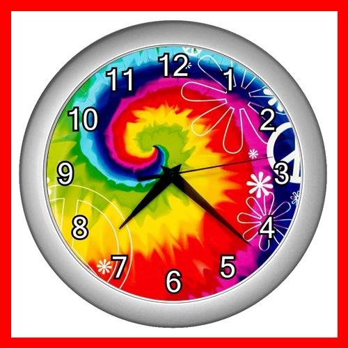 RAINBOW TIE DYE PEACE SIGN Wall/Decor Clock-Silver 001