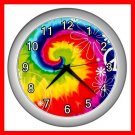RAINBOW TIE DYE PEACE SIGN Wall/Decor Clock-Silver 001