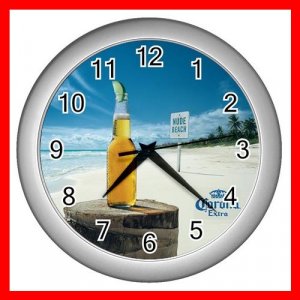 SUMMER CORONA BEACH SCENE Wall/Decor Clock-Silver 002