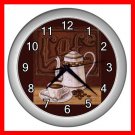 BEVERAGE CAFE COFFEE POT CUP Wall/Decor Clock-Silver 004