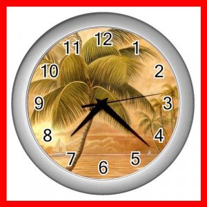 Palm Tree Palmae Tropical Plants Wall/Decor Clock-Silver 005