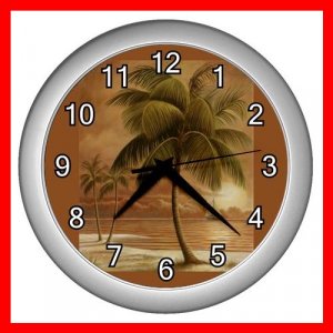 Palm Tree Palmae Tropical Plants Wall/Decor Clock-Silver 006