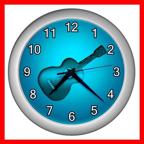 Blue Neon Guitar Music Fun Wall/Decor Clock-Silver 012
