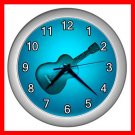 Blue Neon Guitar Music Fun Wall/Decor Clock-Silver 012