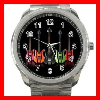 Colorful Neon Guitars Music Fun Silvertone Sports Metal Watch 002