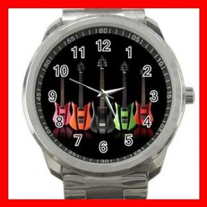 Colorful Neon Guitars Music Fun Silvertone Sports Metal Watch 002