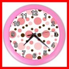 PINK AND BROWN POLKA DOTS GIRLS Wall Clock-Pink 019