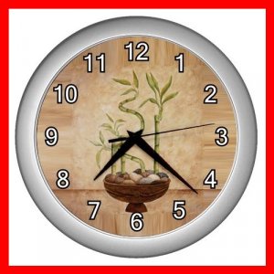 Lucky Bamboo Plants Decor Wall Clock-Silver 023