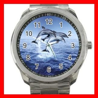 DOLPHINS LEAPING SEA Silvertone Sports Metal Watch 007