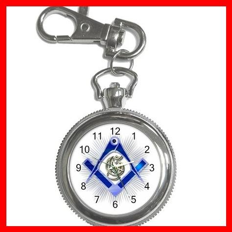 BLUE FREEMASONRY MASON Silvertone Key Chain Watch 006