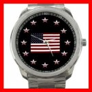 US. Flag Stars Patriotic Silvertone Sports Metal Watch 029