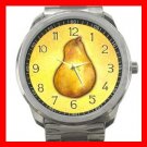 Yellow Pear Fruit Silvertone Sports Metal Watch 042