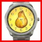 Yellow Pear Fruit Silvertone Sports Metal Watch 042