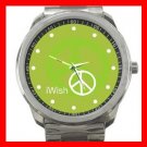 I Wish Peace Symbol Green Silvertone Sports Metal Watch 047