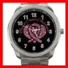 Breast Cancer Mosaic Heart Silvertone Sports Metal Watch 060