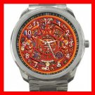 Orange Mayan Calendar Silvertone Sports Metal Watch 063