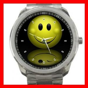 Smile Smiley Face Trick Silvertone Sports Metal Watch 070