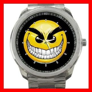 Evil Smile Smiley Face Fun Silvertone Sports Metal Watch 071
