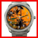 Sunset Beach Palm Tree Silvertone Sports Metal Watch 072