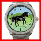 Black Horse Animals Horses Silvertone Sports Metal Watch 097