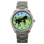 Black Horse Animals Horses Silvertone Sports Metal Watch 097