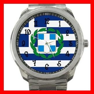 Greek Flag Greece Nation Patriotic Silvertone Sports Metal Watch 114