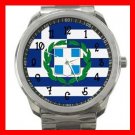 Greek Flag Greece Nation Patriotic Silvertone Sports Metal Watch 114