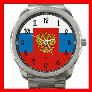 Russian Flag Russia Nation Patriotic Silvertone Sports Metal Watch 117
