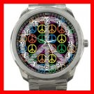 Colorful Peace Signs Silvertone Sports Metal Watch 120