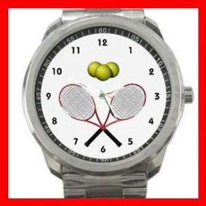 Tennis Racques Crossed Game Silvertone Sports Metal Watch 122