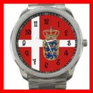 Danish Flag Nation Patriotic Silvertone Sports Metal Watch 124