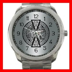 Celtic Dragons Mythical Symbol Silvertone Sports Metal Watch 127