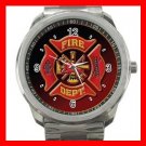 Red Firefighter Fire Fighter Rescue  Silvertone Sports Metal Watch 136