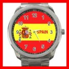 Spain Flag Nation Patriotic Silvertone Sports Metal Watch 142