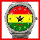 Ghana Flag Nation Patriotic Silvertone Sports Metal Watch 144