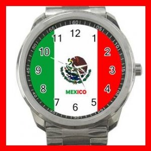 Mexico Flag Nation Patriotic Silvertone Sports Metal Watch 145