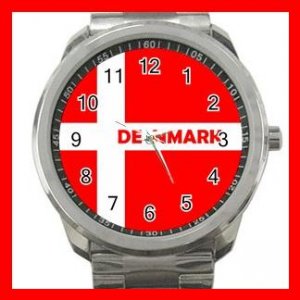 Denmark Flag Nation Patriotic Silvertone Sports Metal Watch 148