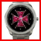 PINK SKULLS CROSS SKELECTON Silvertone Sports Metal Watch 152