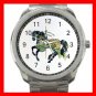 Black Carousel Horse Peacock Fun Silvertone Sports Metal Watch 155