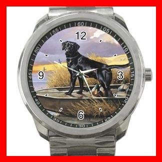 BLACK LABRADOR RETRIEVER DOGS PET Silvertone Sports Metal Watch 170